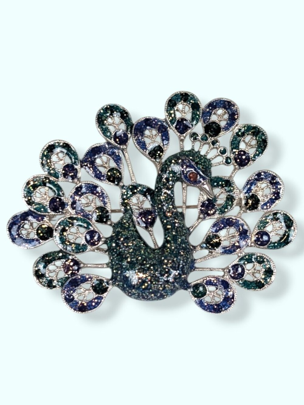 Vintage 90s Glittery Peacock Brooch
